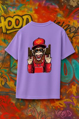 Desi Hood Graphic Print Men Round Neck Purple T-Shirt