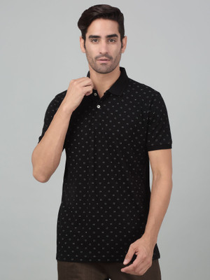 CANTABIL Printed Men Polo Neck Black T-Shirt