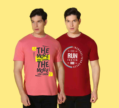 WOOSTRO Printed, Solid Men Round Neck Multicolor T-Shirt