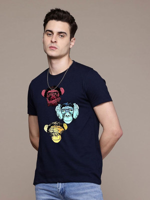Moda Rapido Graphic Print Men Round Neck Navy Blue T-Shirt