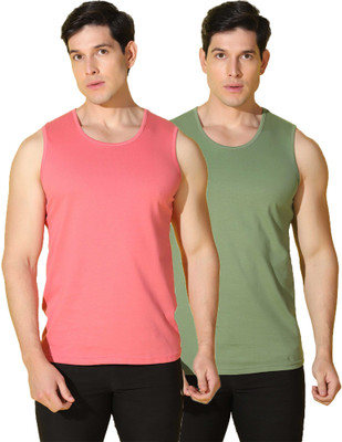 WOOSTRO Solid Men Scoop Neck Pink, Green T-Shirt