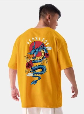 KIDSWING Graphic Print Men Round Neck Yellow T-Shirt
