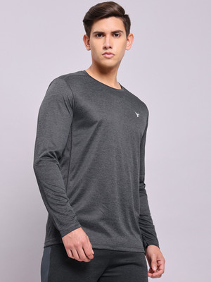 TECHNOSPORT Self Design Men Round Neck Black T-Shirt