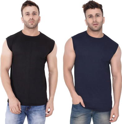 Moordale Fab Solid Men Round Neck Black, Dark Blue T-Shirt