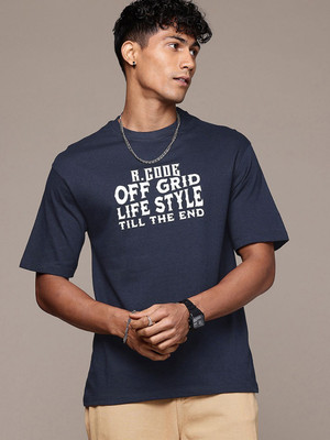 R.Code by The Roadster Life Co. Graphic Print Men Round Neck Navy Blue T-Shirt