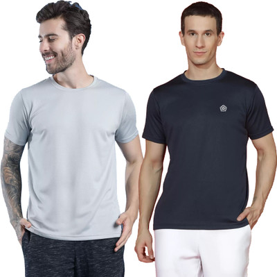 Adorbs Trend Solid Men Round Neck Grey, Dark Blue T-Shirt