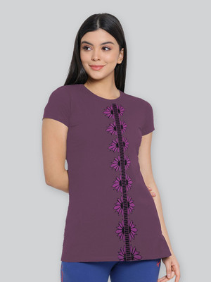 Lyra Graphic Print Women Round Neck Purple T-Shirt