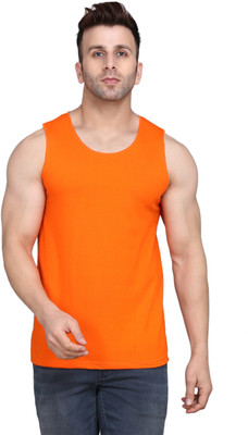 SLOWLORIS Solid Men Round Neck Orange T-Shirt