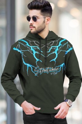 TRIPR Printed Men Hooded Neck Dark Green T-Shirt