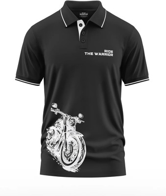 Warriorworld Typography Men Polo Neck Black T-Shirt