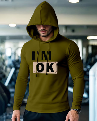 AUSK Typography Men Hooded Neck Green T-Shirt