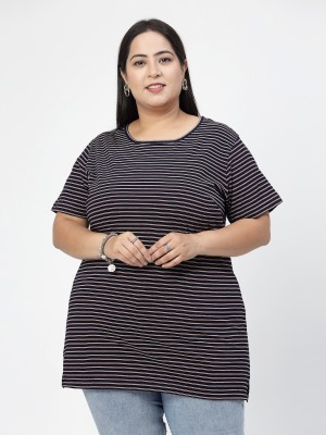 PLUSS Striped Women Round Neck Multicolor T-Shirt