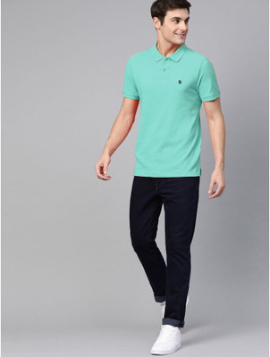 R ARHAN Solid Men Polo Neck Light Blue T-Shirt