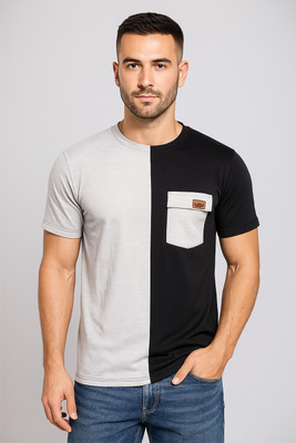 METRONAUT Colorblock Men Round Neck Grey T-Shirt