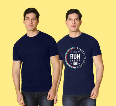WOOSTRO Printed, Solid Men Round Neck Blue T-Shirt