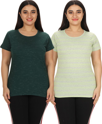 YUALIN CREATION Striped Women Round Neck Multicolor T-Shirt