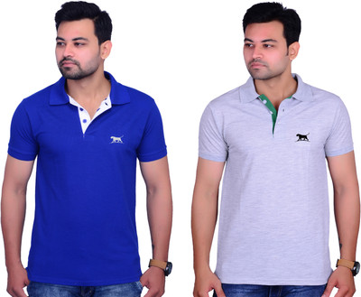 La Milano Solid Men Polo Neck Light Blue, Dark Blue T-Shirt