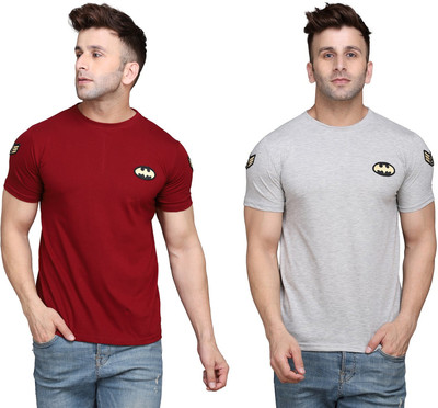 tfurnish Printed, Solid Men Round Neck Silver, Maroon T-Shirt