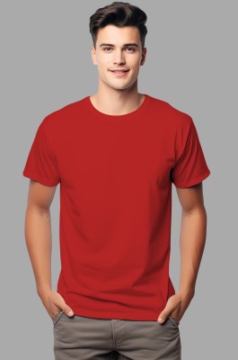 Checks & Squires Solid Men Round Neck Red T-Shirt