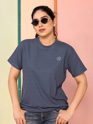 Moda Rapido Solid Women Round Neck Grey T-Shirt