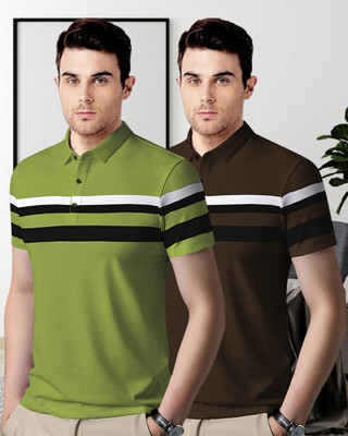 SCOWET Colorblock Men Polo Neck Light Green T-Shirt
