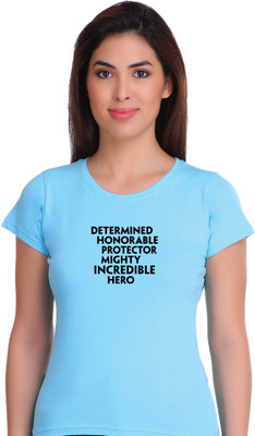 APEX Printed Women Round Neck Light Blue T-Shirt