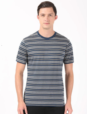 JOCKEY Striped Men Round Neck Dark Blue T-Shirt