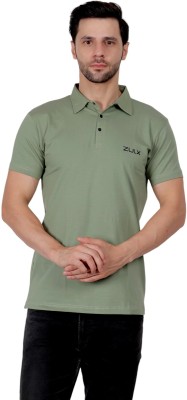 ZULX Solid Men Polo Neck Green T-Shirt