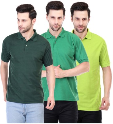 Fabarroe Solid Men Polo Neck Dark Green, Green, Light Green T-Shirt