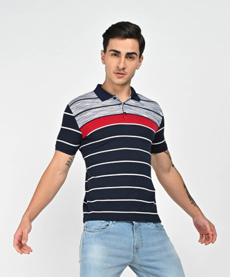 defacto Striped Men Polo Neck Multicolor T-Shirt