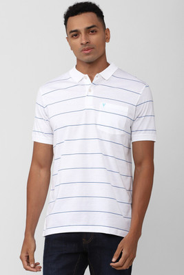 VAN HEUSEN Striped Men Polo Neck White T-Shirt