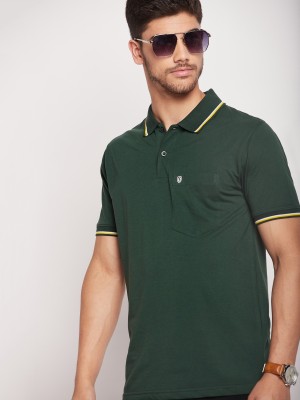 UNIBERRY Solid Men Polo Neck Dark Green T-Shirt