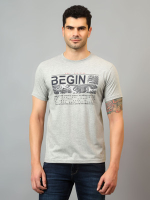 CANTABIL Printed Men Round Neck Grey T-Shirt