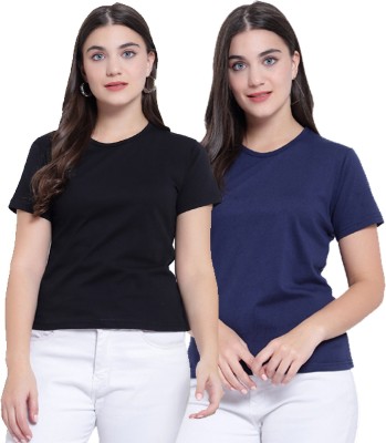 MARIAM ENTERPRISE Solid Women Round Neck Black, Navy Blue T-Shirt