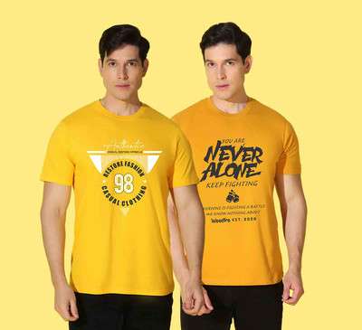 WOOSTRO Typography Men Round Neck Multicolor, Yellow T-Shirt