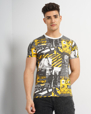 The Indian Garage Co. Printed Men Round Neck Yellow T-Shirt