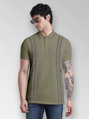 FTX Striped Men Polo Neck Dark Green T-Shirt