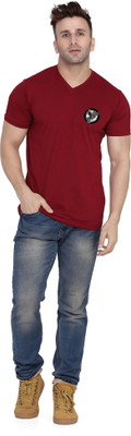 tfurnish Printed Men V Neck Maroon T-Shirt