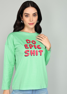 GUTI Printed Women Round Neck Green T-Shirt