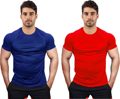 UDI n ADI Solid Men Round Neck Blue, Red T-Shirt