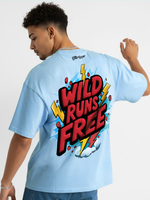 Fflirtygo Printed Men Round Neck Light Blue T-Shirt