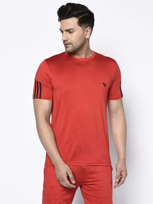 GLITO Solid Men Round Neck Red, Black T-Shirt