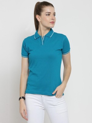 SCOTT INTERNATIONAL Solid Women Polo Neck Green T-Shirt