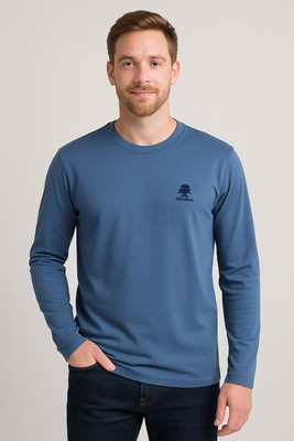 unique store Solid Men Crew Neck Navy Blue T-Shirt