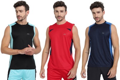 FTX Colorblock Men Round Neck Dark Blue, Red, Black T-Shirt