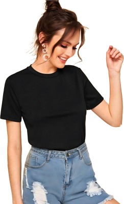 Neucraze Solid Women Round Neck Black T-Shirt