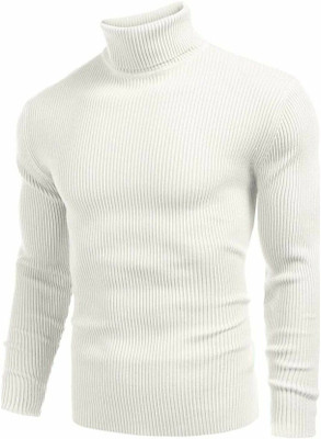 Aaradhana Self Design High Neck Casual Men White Sweater