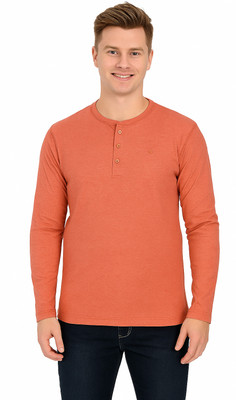 CELSIUS Solid Men Mandarin Collar Orange T-Shirt