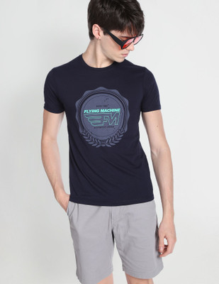 FLYING MACHINE Printed Men Crew Neck Blue T-Shirt