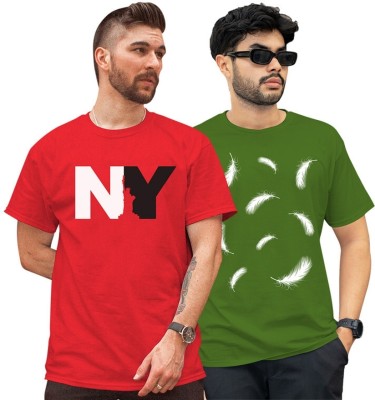 FADMARK Printed Men Round Neck Red, Green T-Shirt